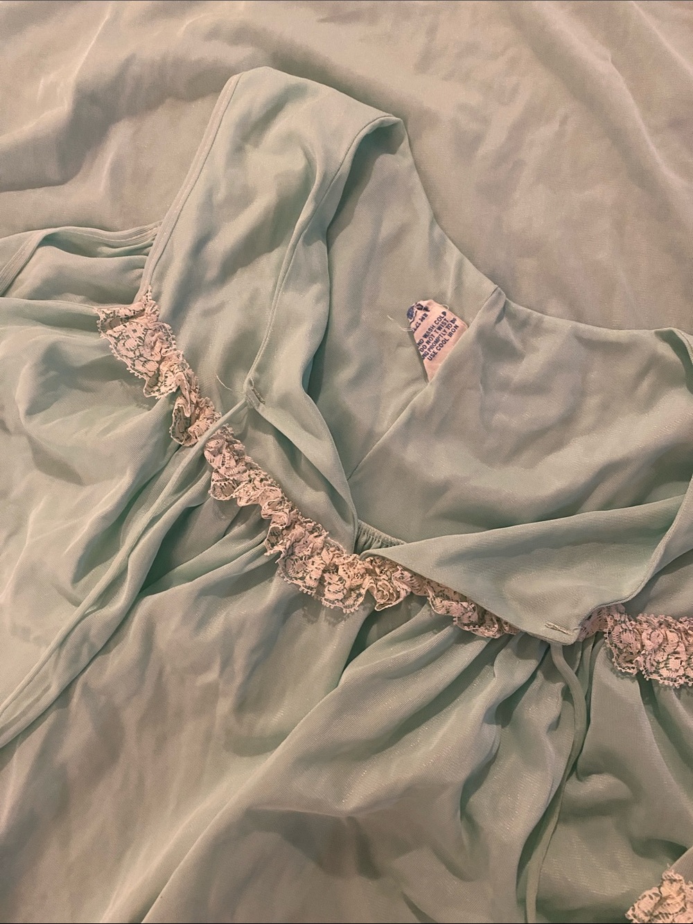 Vintage Pale Aqua/Mint Chiffon Chemise and Robe Set - Picture 2 of 4